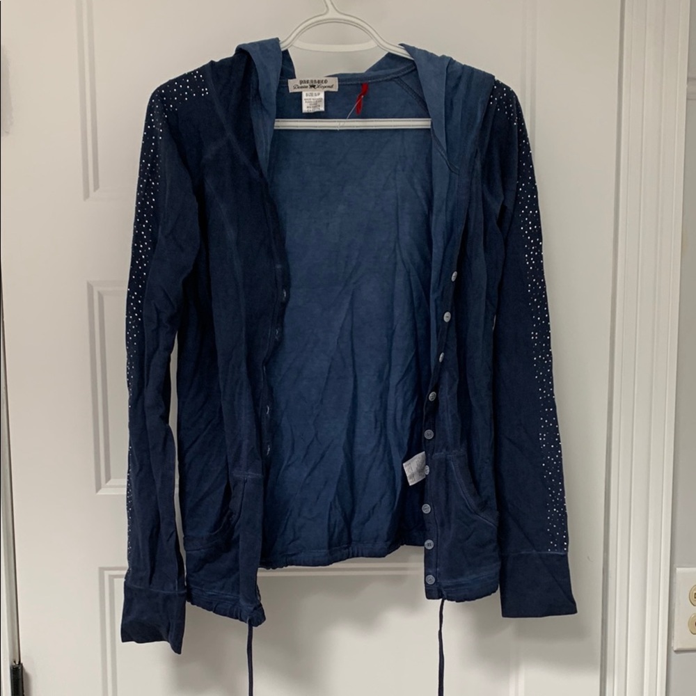 Blue Hooded Cardigan with Studded Sleeves